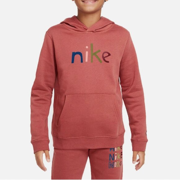 Nike Fleece Canyon Rust/Valerian Blue Big Kids Boys Pullover Hoodie - Picture 1 of 4